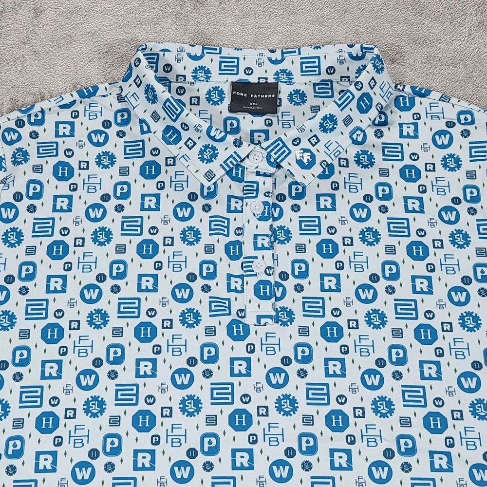 Fore Fathers Polo Shirt‎ Womens 2XL Blue Graphic Print Golf Performance Stretch